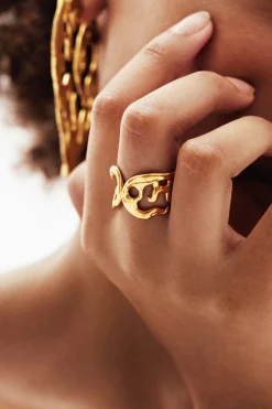 Anillo formas orgánicas baño oro Zalio
