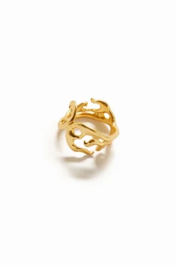 Anillo formas orgánicas baño oro Zalio
