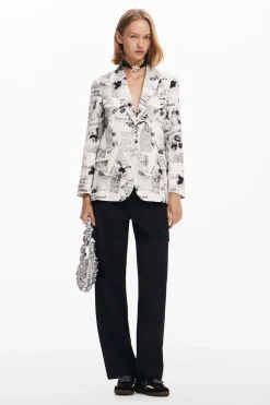 Blazer recta texto y flores