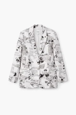 Blazer recta texto y flores