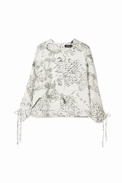 Blusa textos mangas ajustables