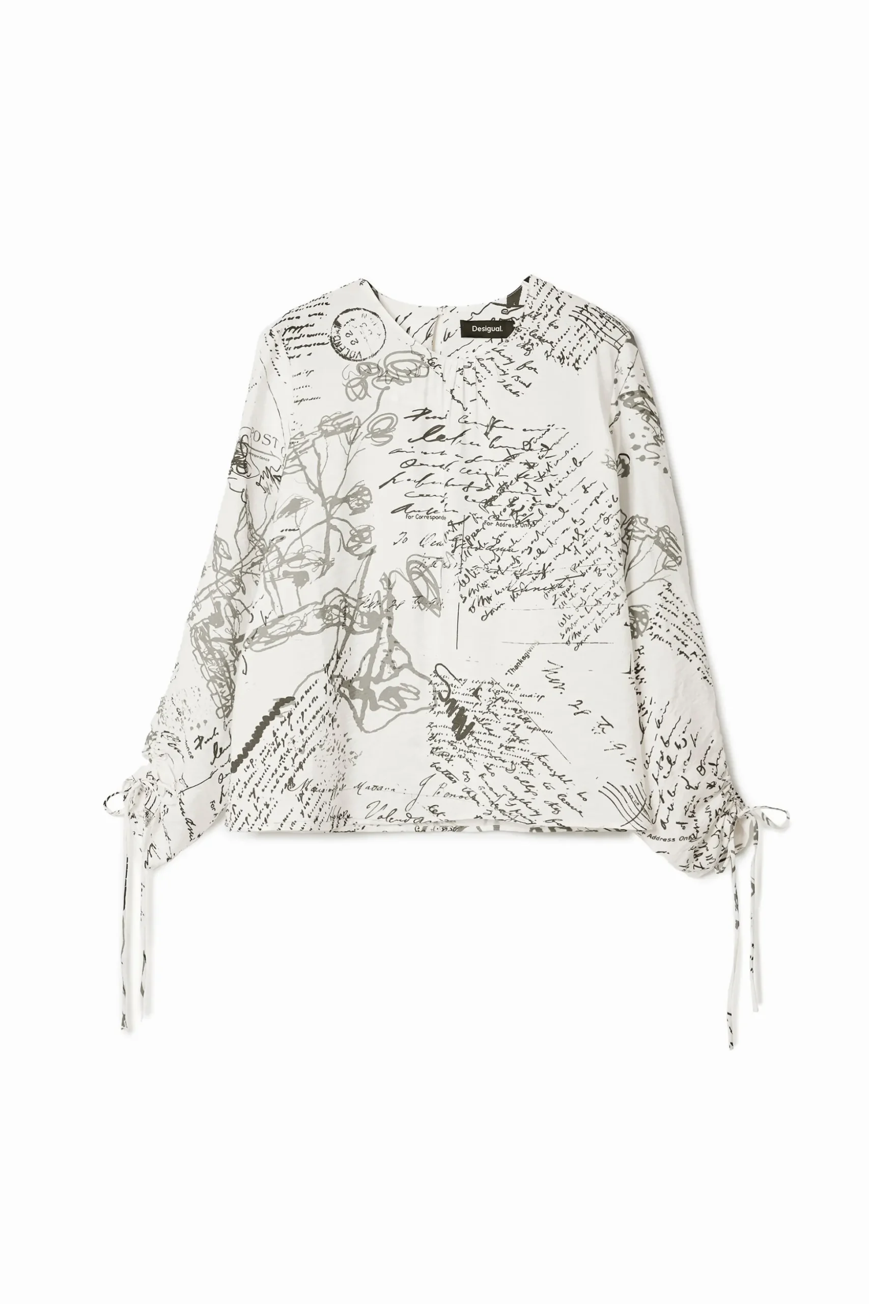 Blusa textos mangas ajustables
