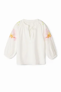 Blusa vaporosa con estampado de flores en acuarela