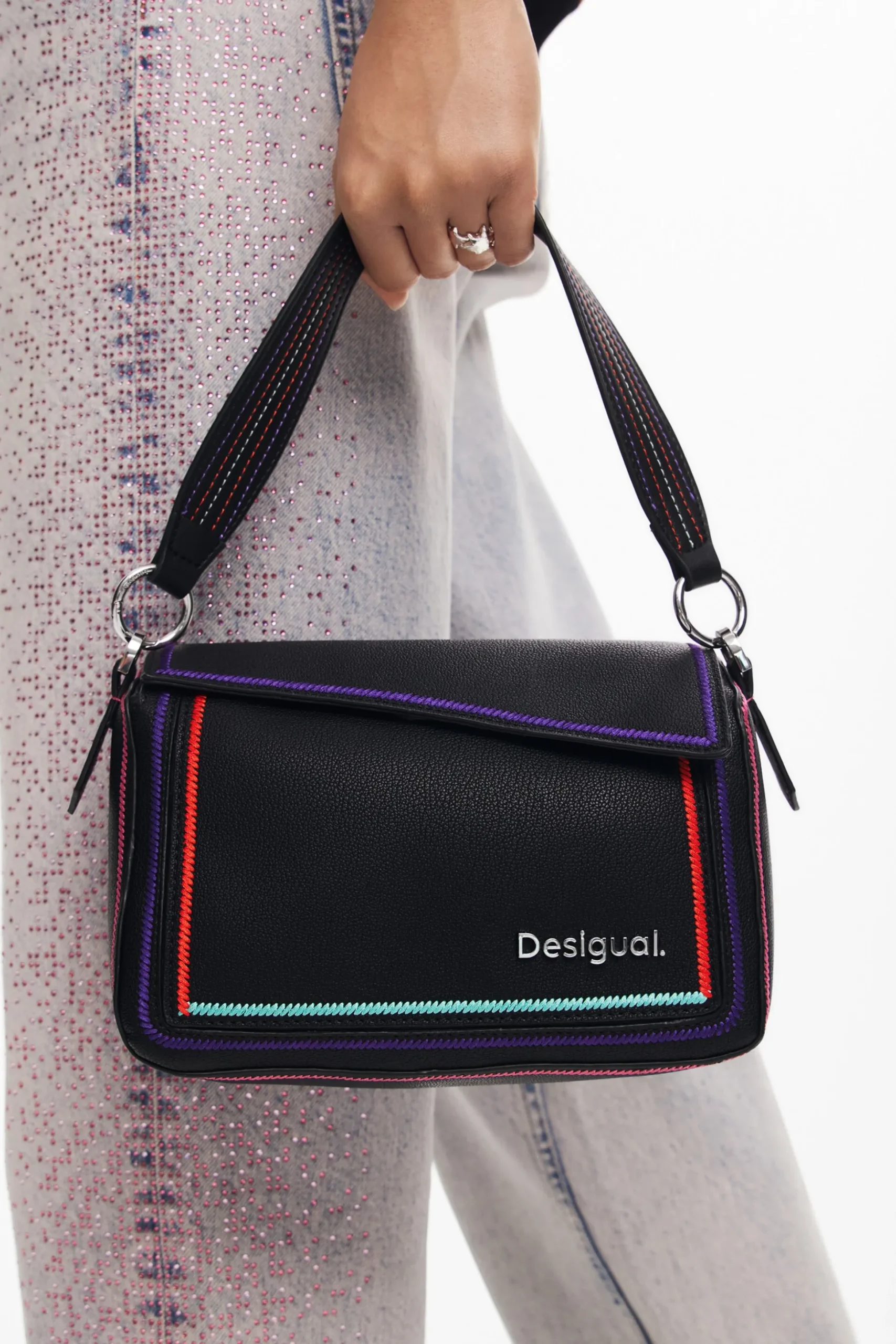 Bolso de mano multilineal cremallera