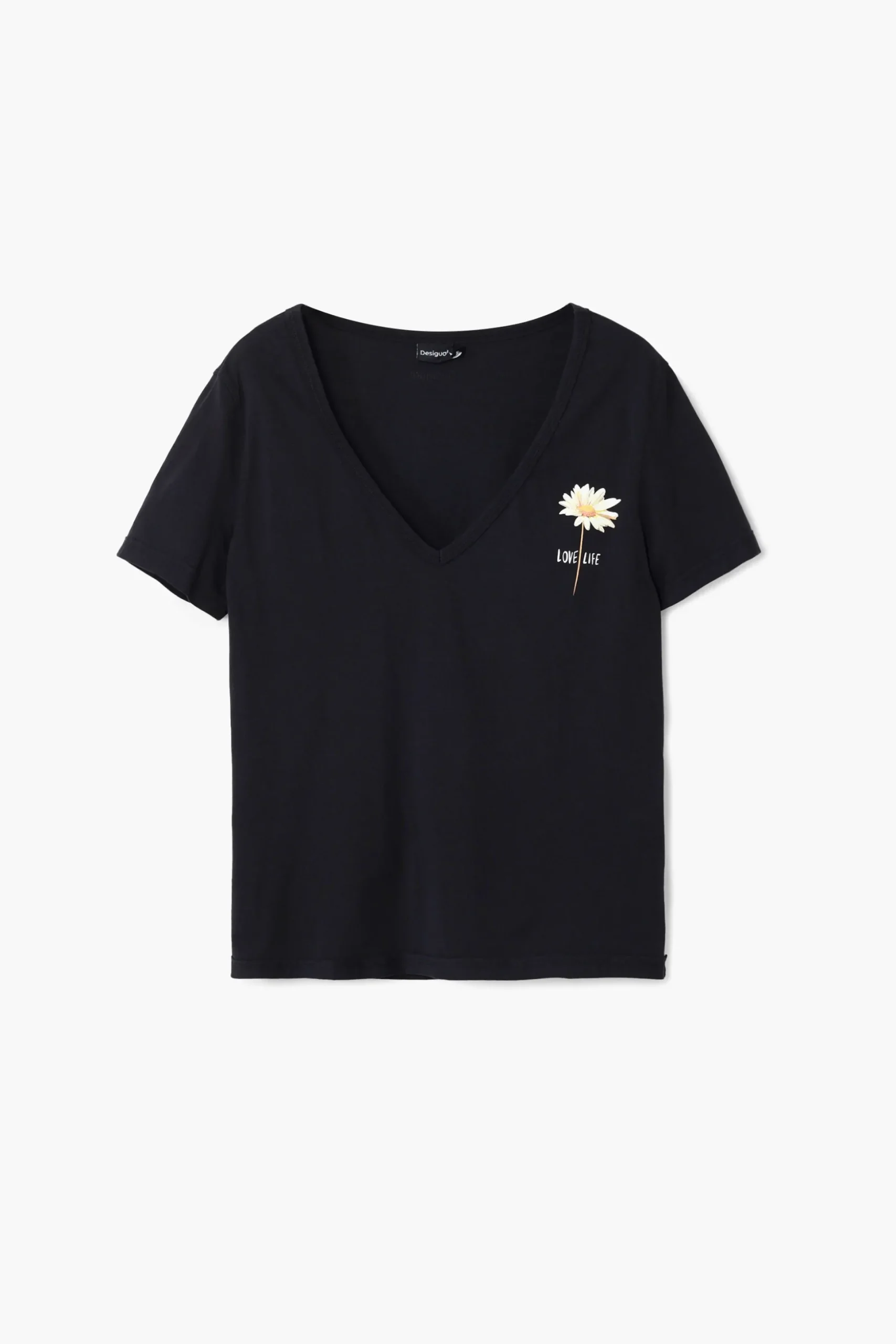 Camiseta escote pico flor