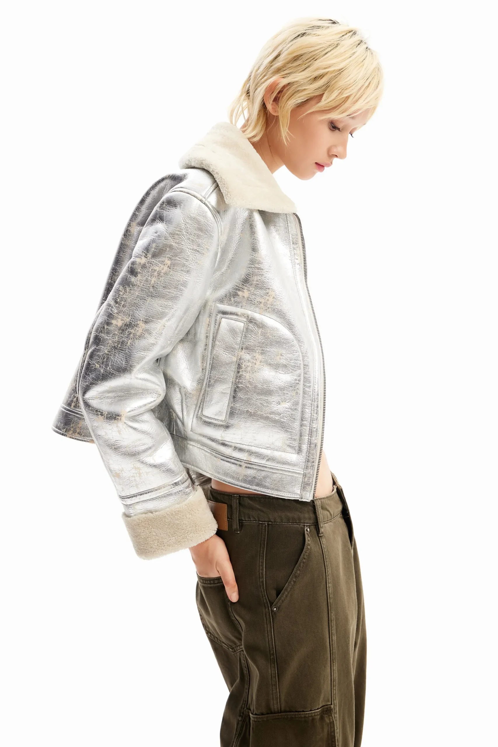 Chaqueta aviador metalizada doble faz