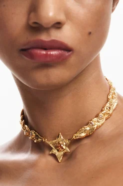 Choker grande con texturas y estrella oro Zalio