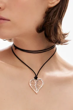 Colgante corazón cordón baño plata Zalio