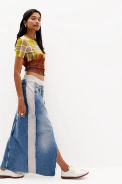 Falda midi denim híbrida