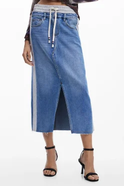 Falda midi denim híbrida