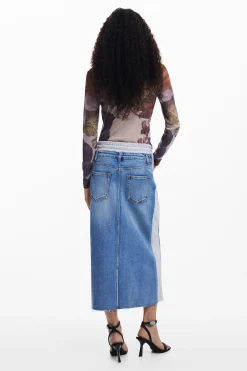 Falda midi denim híbrida
