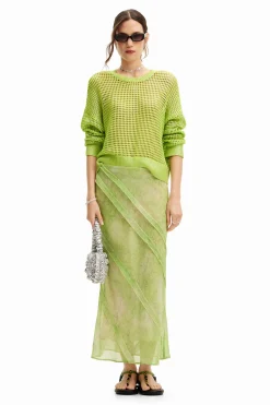 Falda midi encaje flores