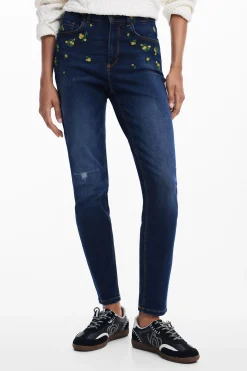 Pantalon denim flores