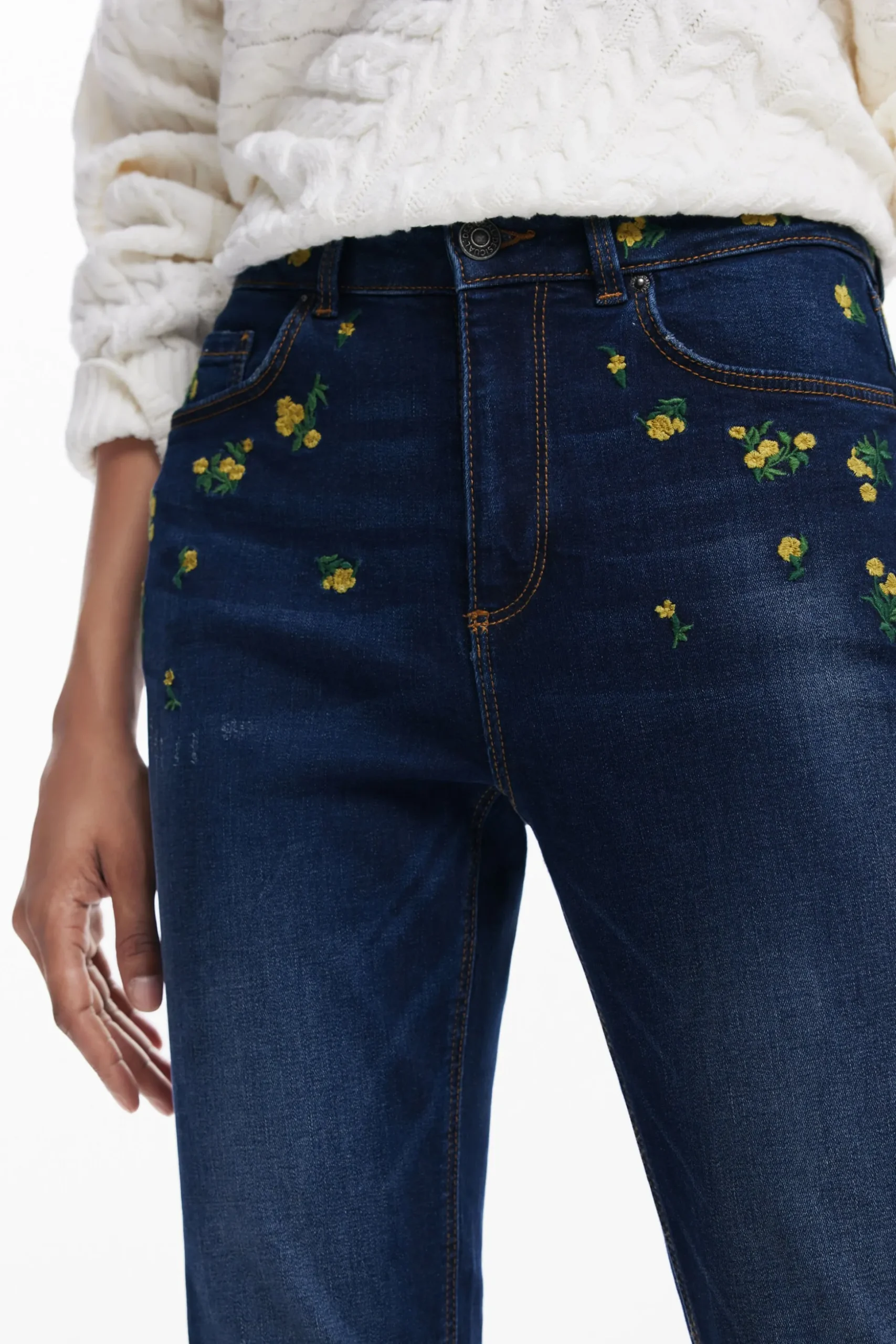 Pantalon denim flores