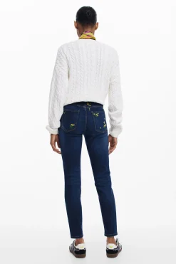 Pantalon denim flores