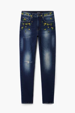 Pantalon denim flores