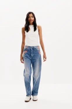 Pantalones largos denim flores