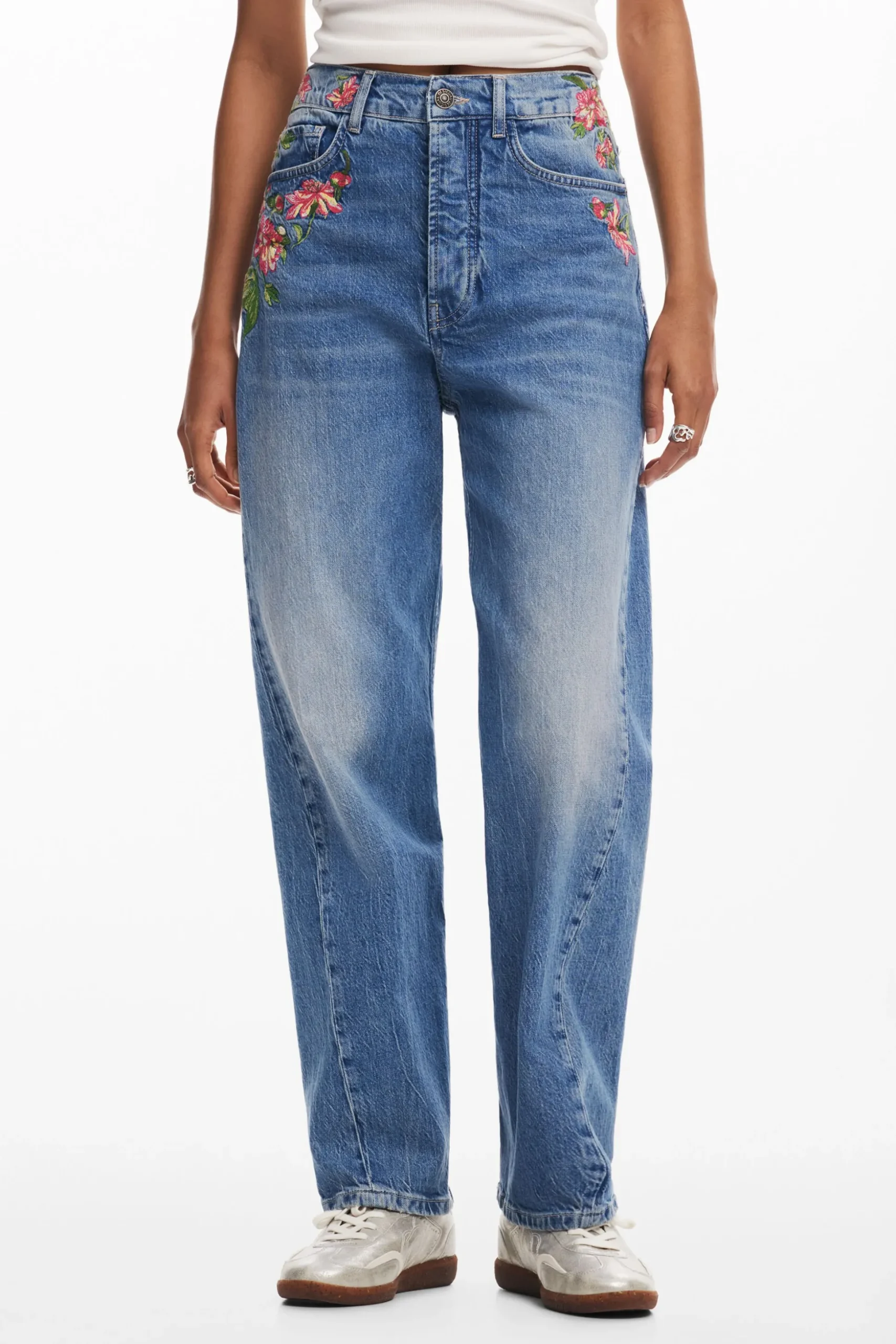 Pantalones largos denim flores