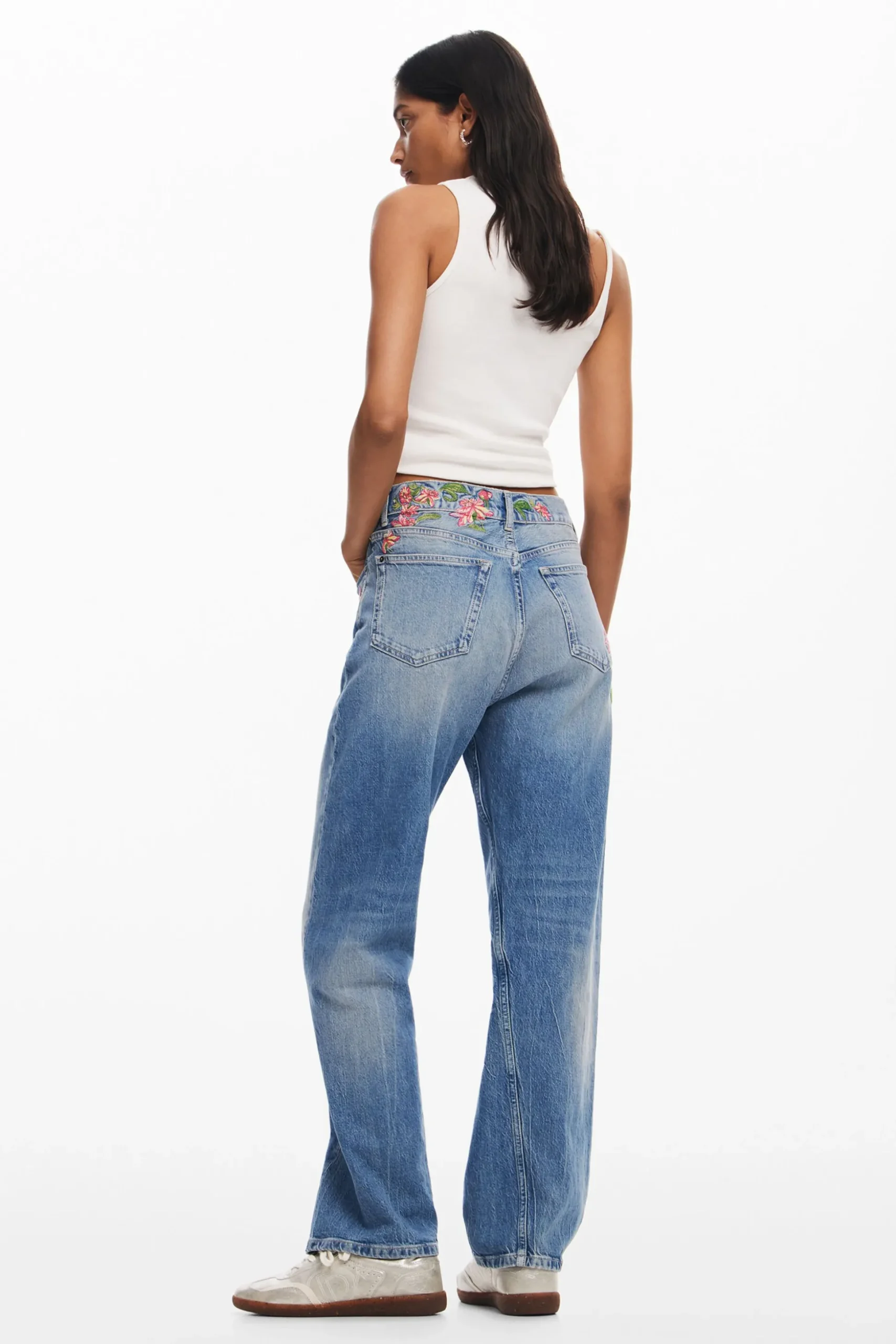 Pantalones largos denim flores