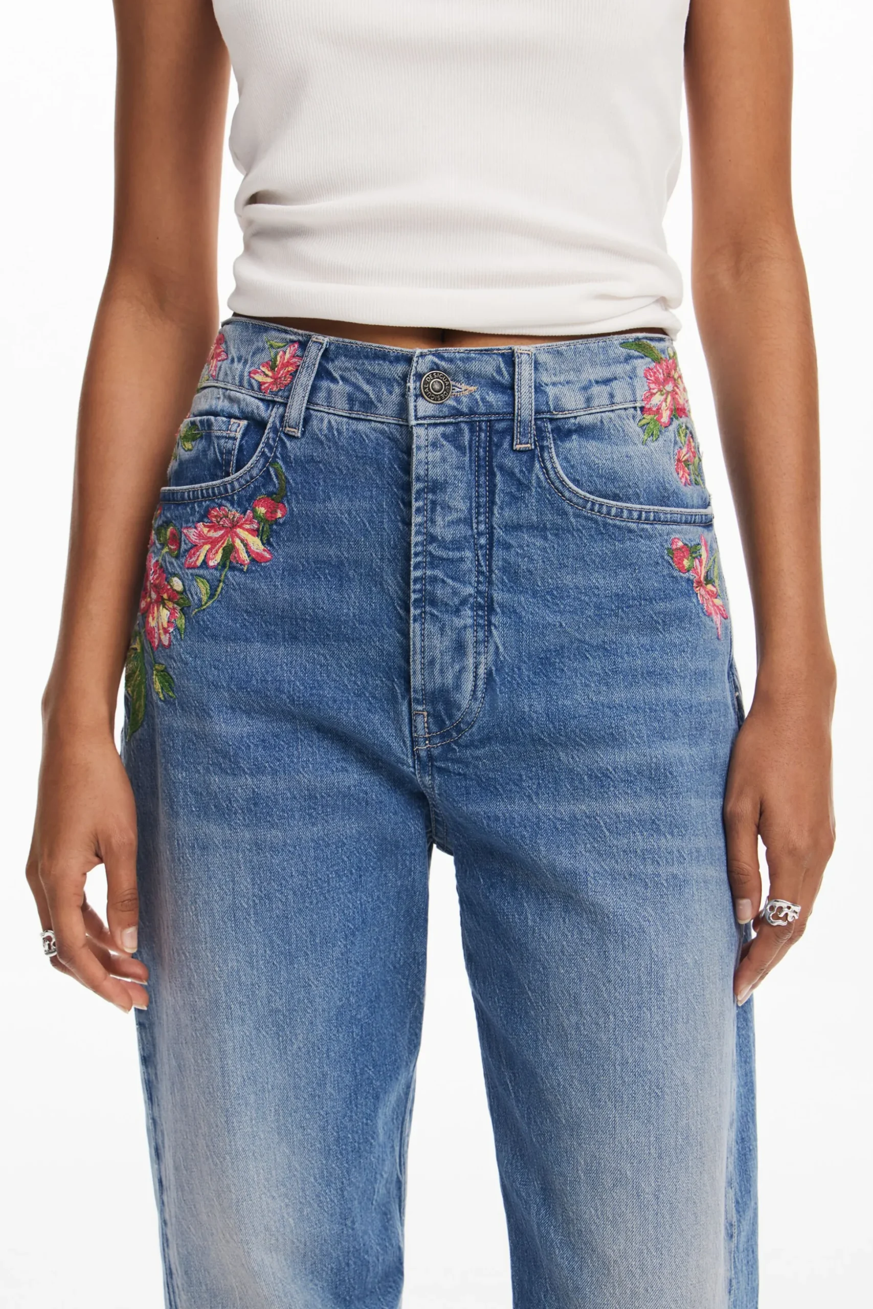 Pantalones largos denim flores