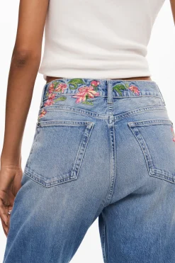 Pantalones largos denim flores