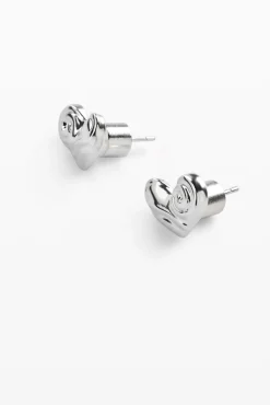 Pendientes botón corazón baño plata Zalio