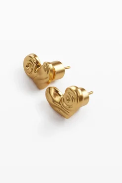 Pendientes botón corazón baño oro Zalio