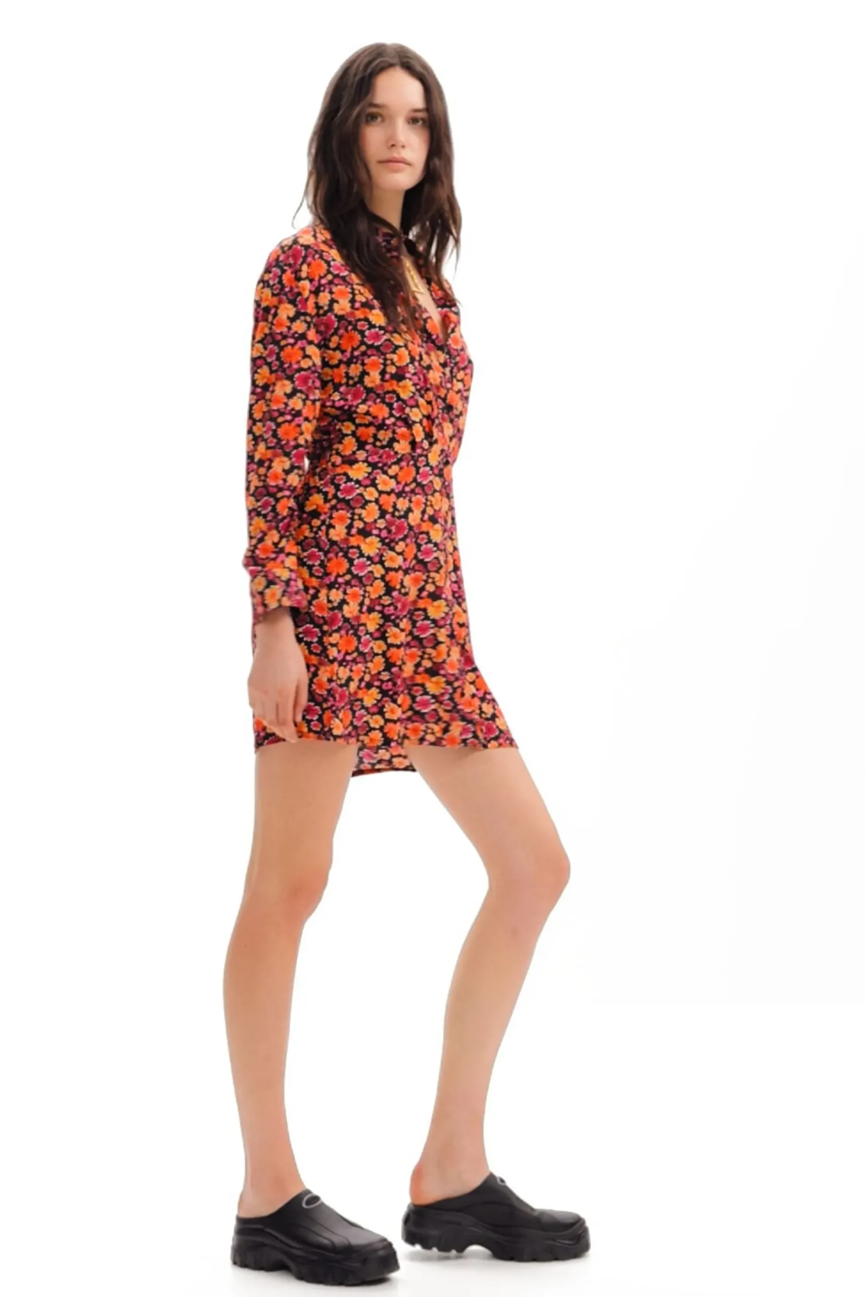 Vestido corto camisero flores