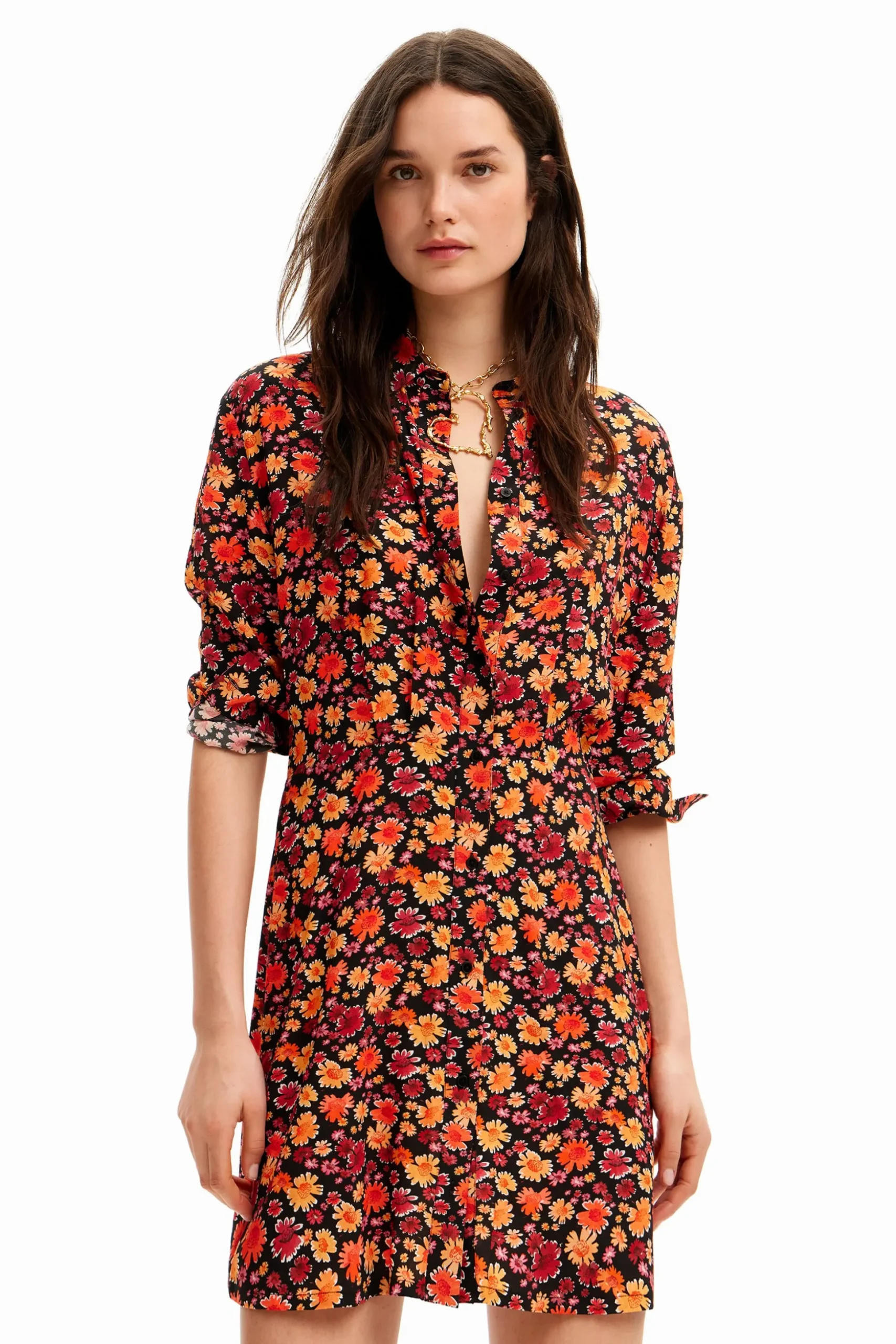 Vestido corto camisero flores