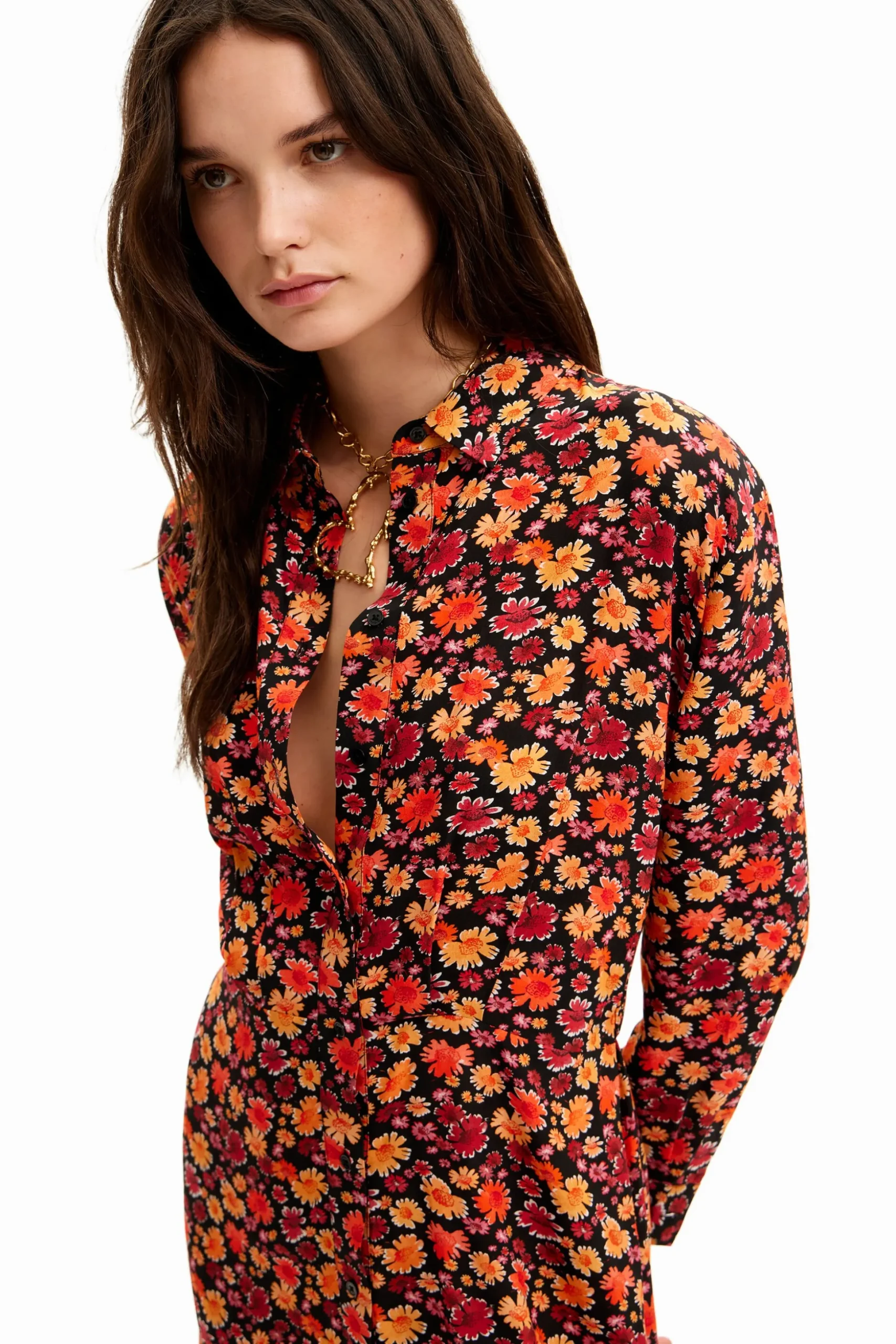 Vestido corto camisero flores