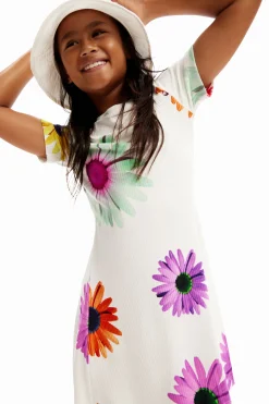 Vestido corto canalé margaritas