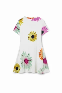 Vestido corto canalé margaritas
