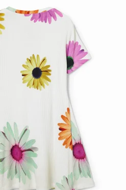 Vestido corto canalé margaritas