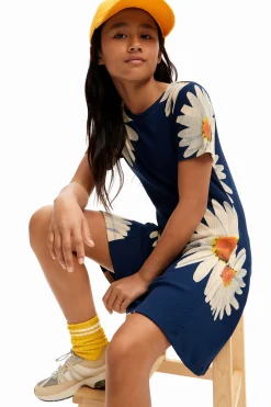 Vestido corto canalé margaritas