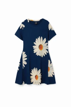 Vestido corto canalé margaritas