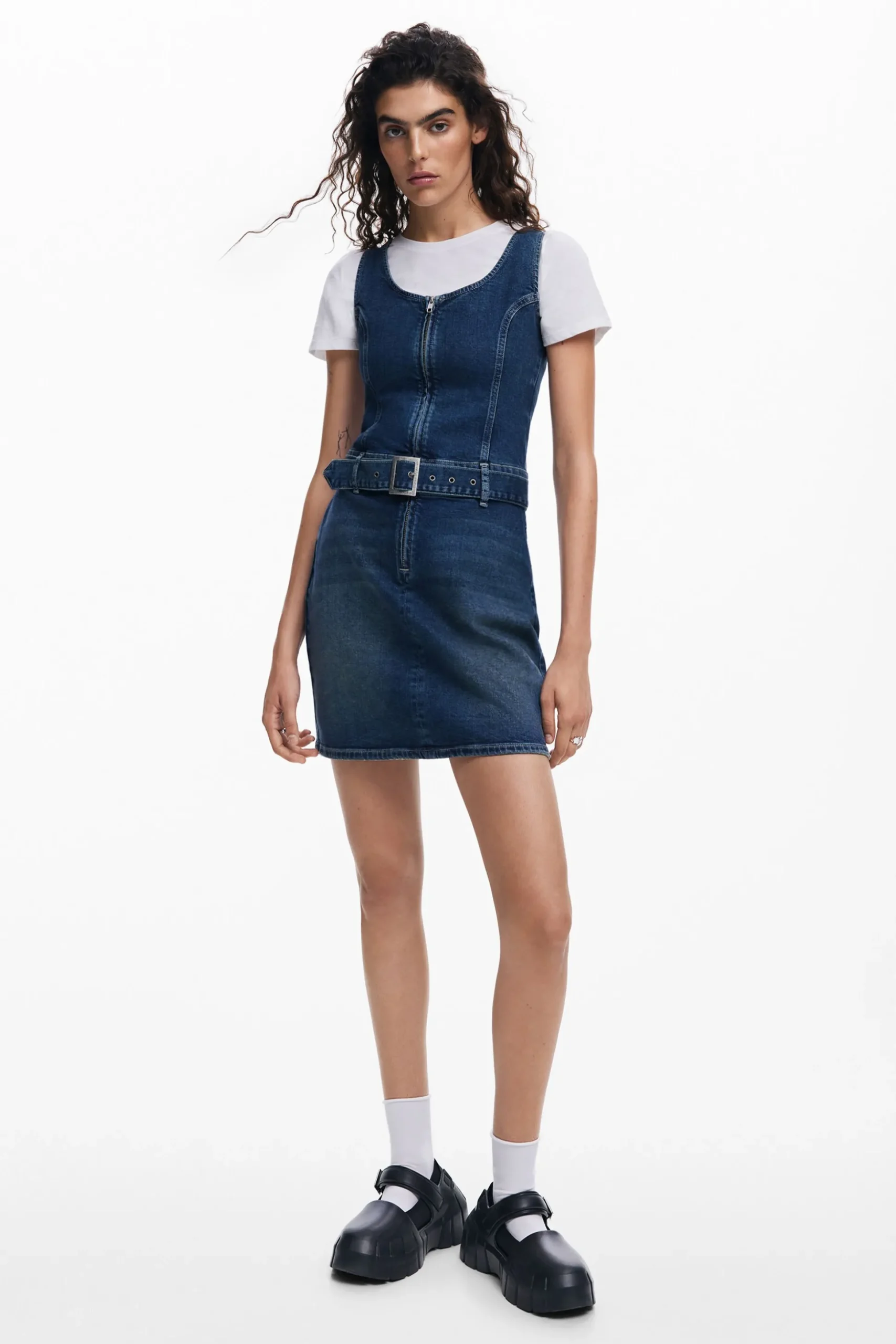Vestido denim cinturón