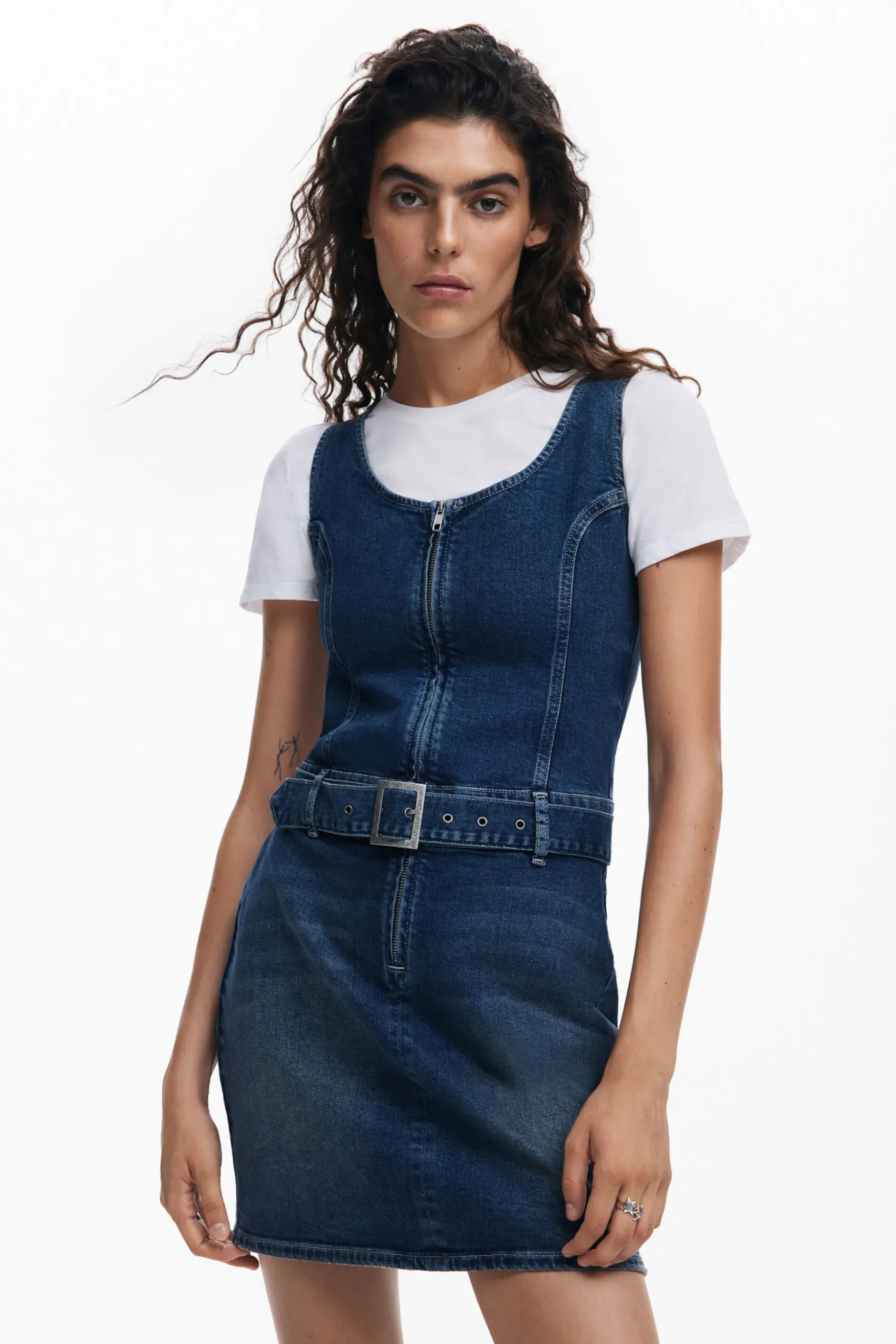 Vestido denim cinturón
