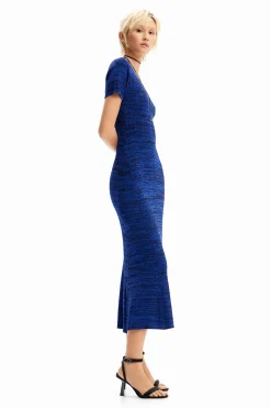 Vestido largo canalé jaspeado