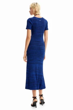 Vestido largo canalé jaspeado