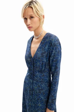 Vestido midi camisero flores