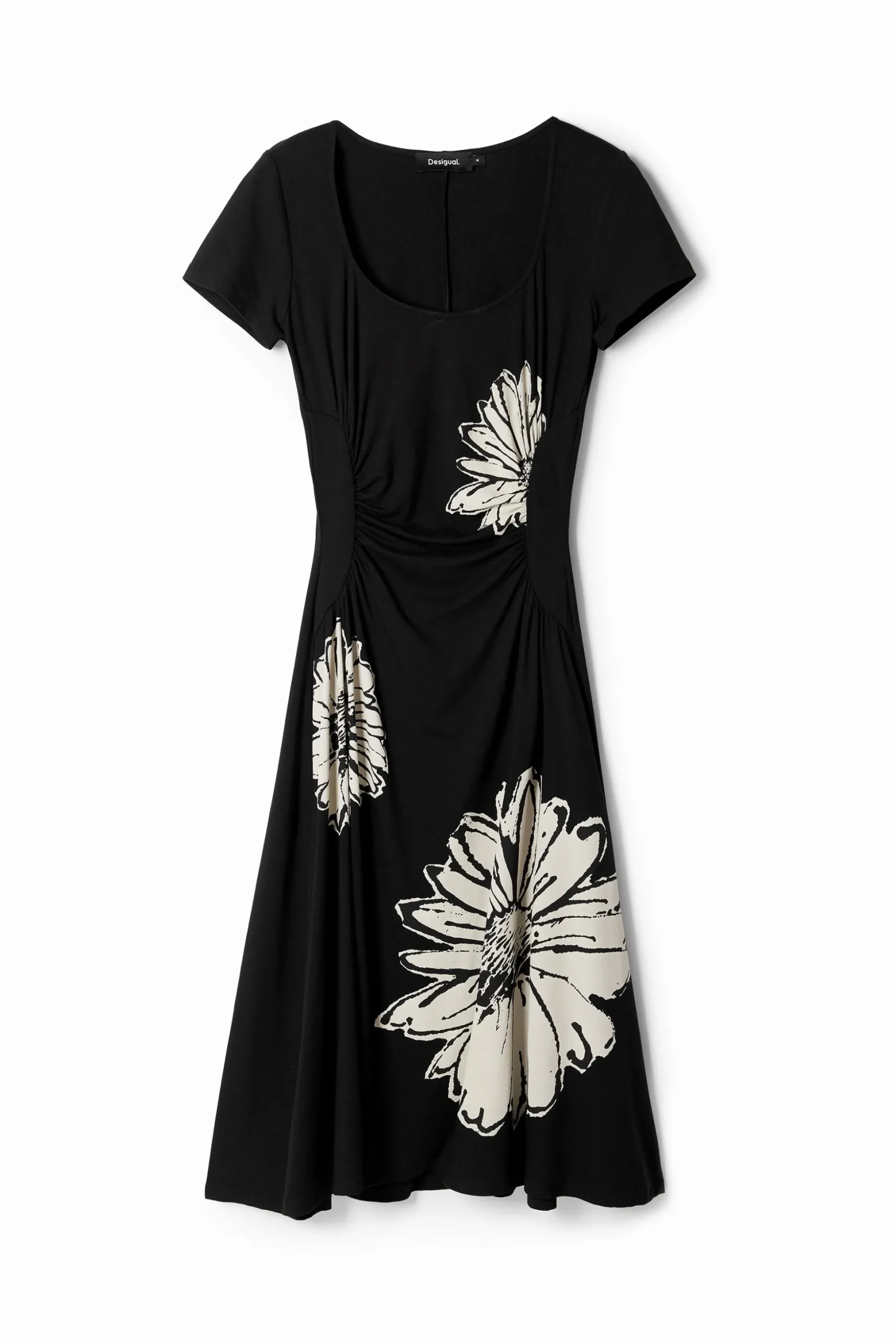 Vestido midi de manga corta con escote y margaritas