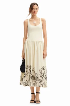 Vestido midi evasé flores