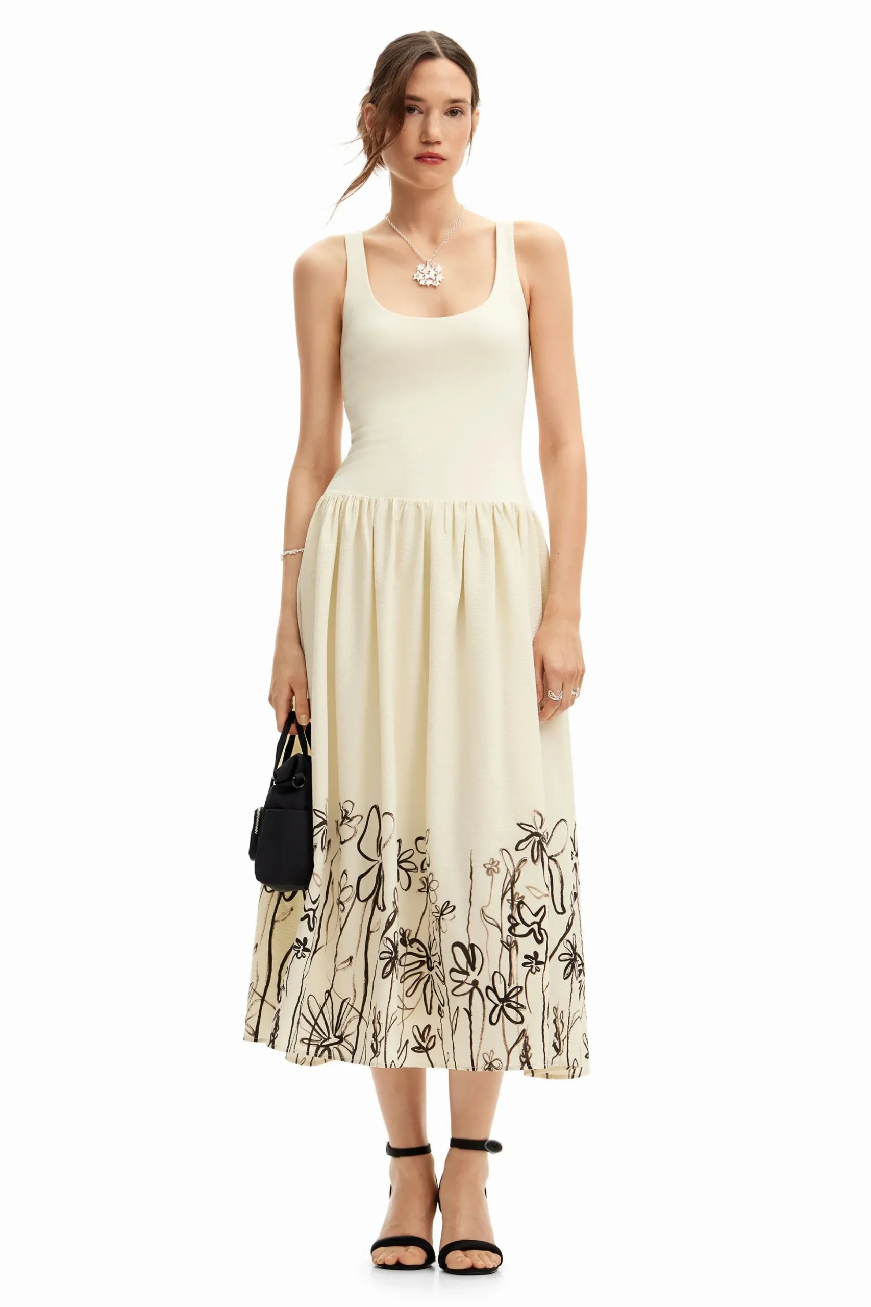 Vestido midi evasé flores