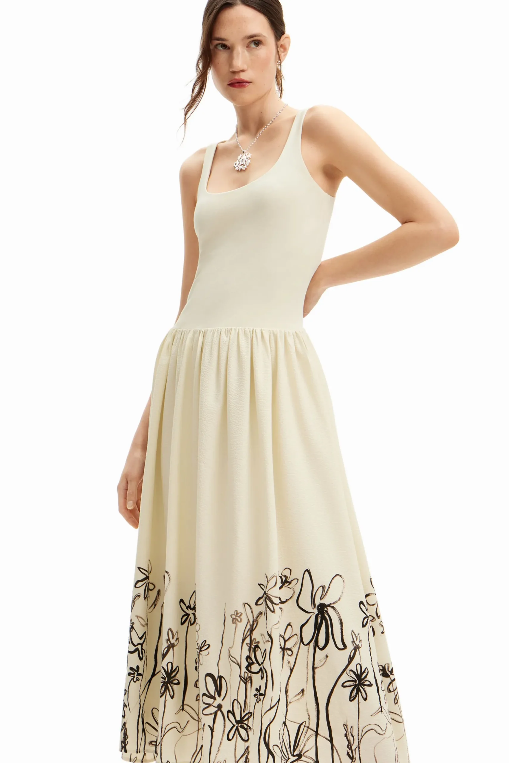 Vestido midi evasé flores