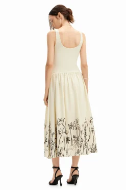 Vestido midi evasé flores