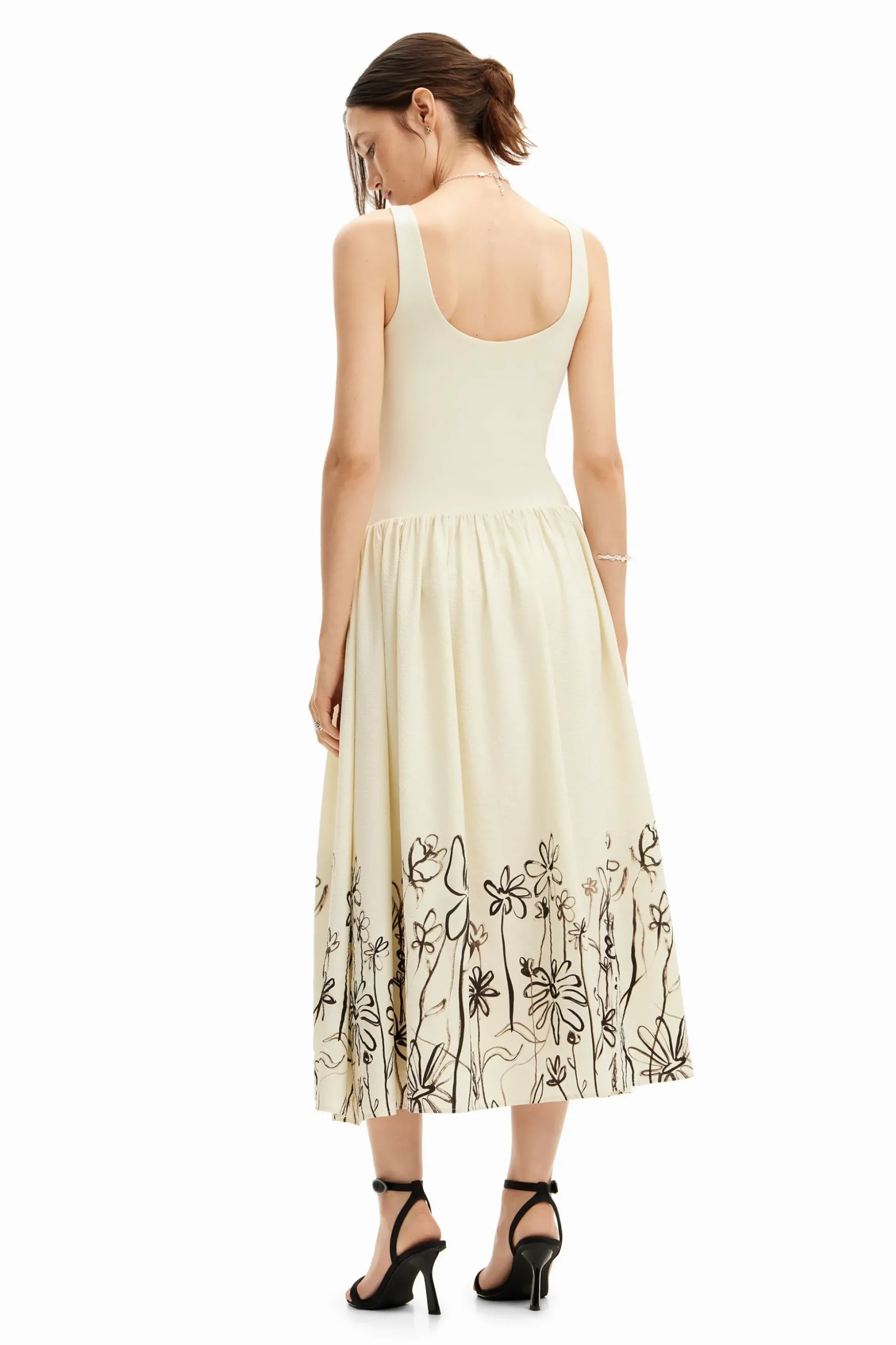 Vestido midi evasé flores