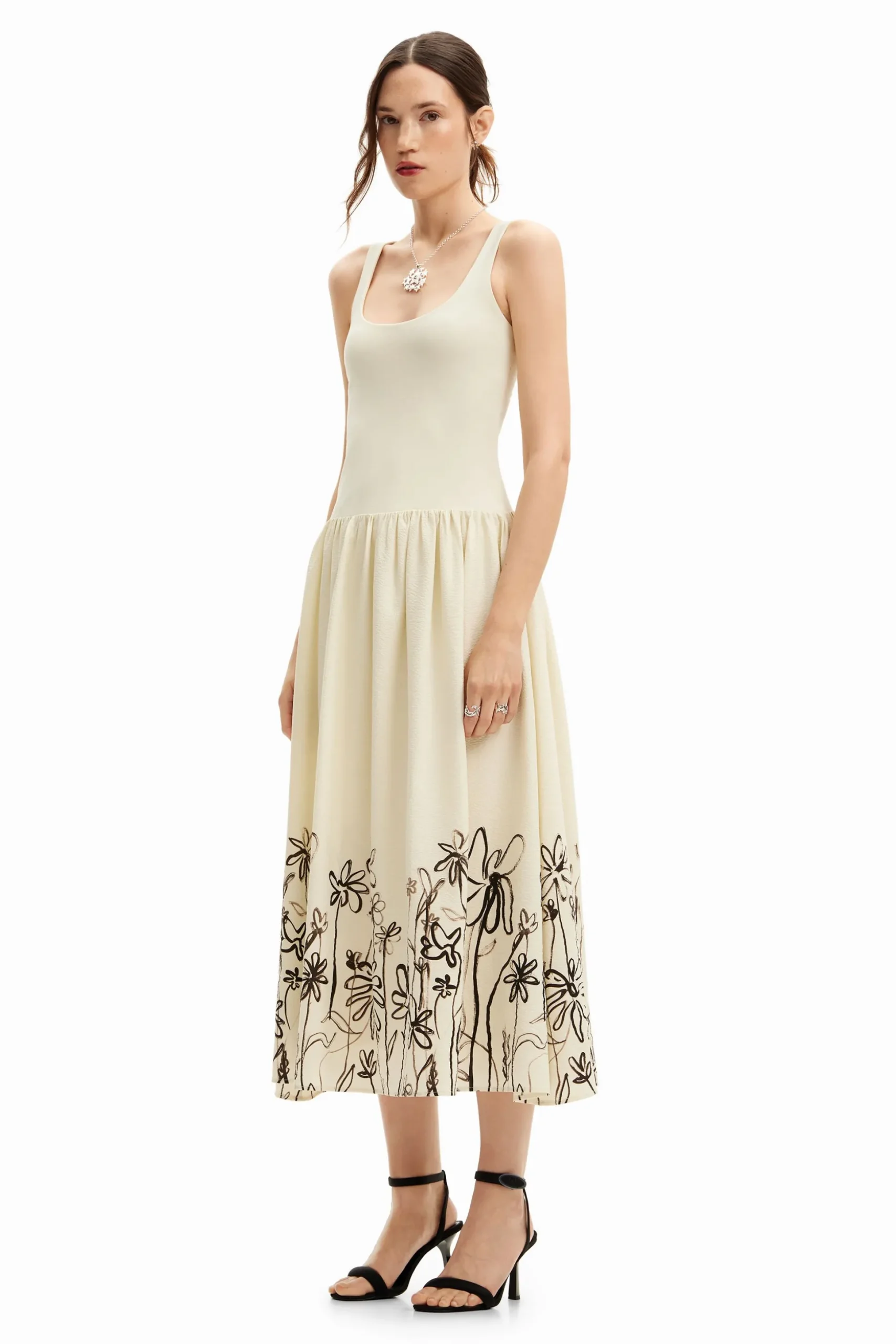 Vestido midi evasé flores