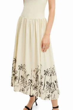 Vestido midi evasé flores