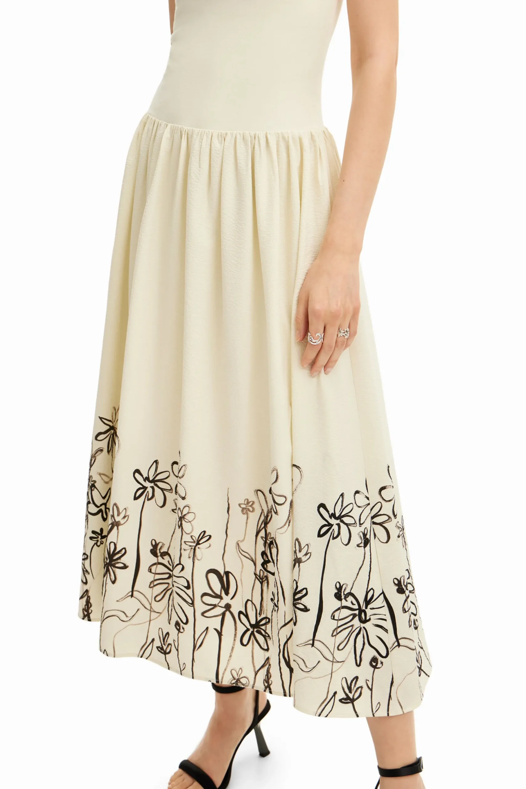 Vestido midi evasé flores