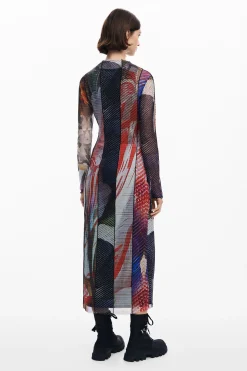 Vestido midi tul estampado